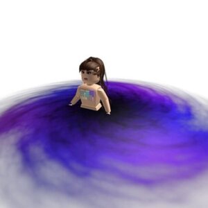 A Roblox girl avatar appears stuck waist-deep in a swirling black and purple void, evoking a dramatic or emotional situation.